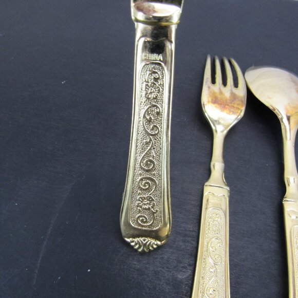 International Silver Co China Gold Plate Flowers & Scrolls Flatware Set 4 Piece - Picture 7 of 10